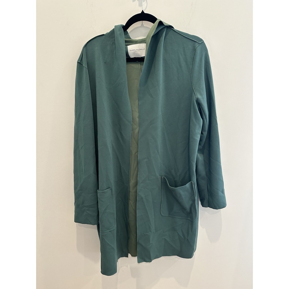 Carolina Belle Neoprene-esque Women's Green Hooded Long Cardigan Pockets XL